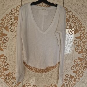We The Free Cream Long Sleeve V-Neck Top